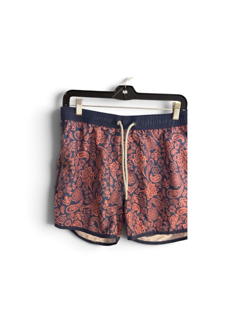 Paisley Print Navy & Coral Swim Trunks with Drawstring